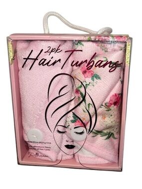 Pink Floral 2-Pack Hair Turbans — Soft Absorbent Hair Wraps NEW